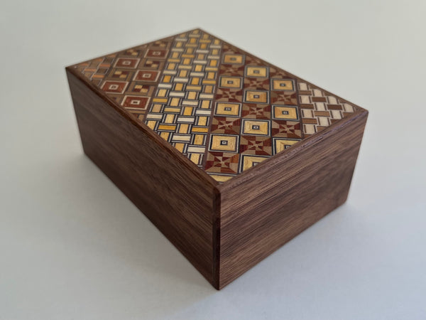 4 Sun 14 Step Yosegi/Walnut Japanese Puzzle Box
