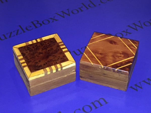 TWO Small Moroccan Thuya Burl Wood Decorative Boxes